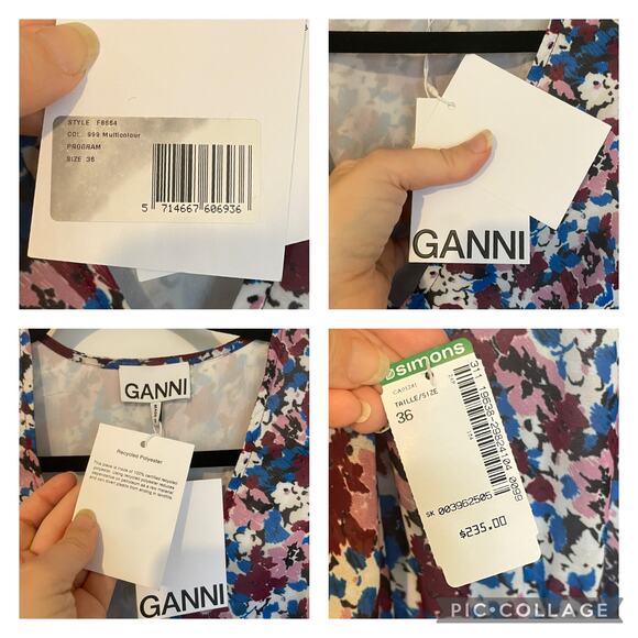 NWT Ganni Pleated Georgette Mini Dress Multi-Color Flounce V-Neck NEW sz 36 - Picture 10 of 16